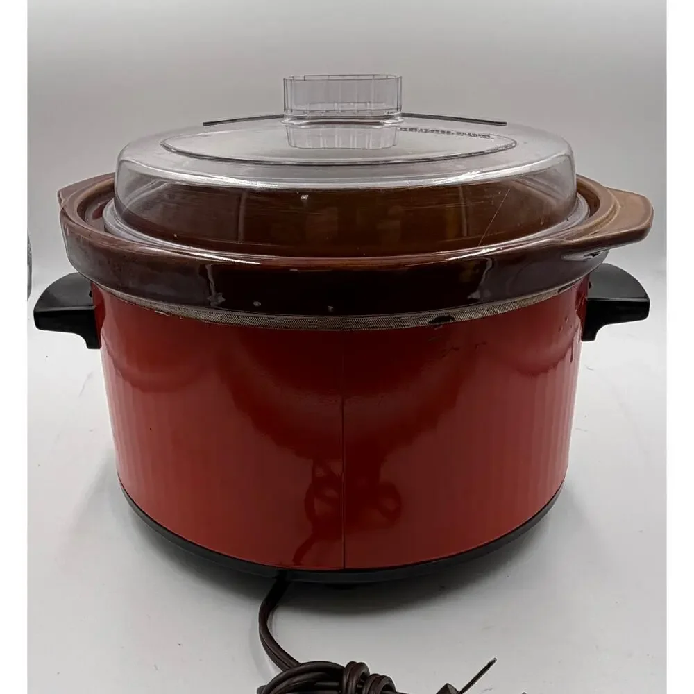 Vintage 1970s Orange Rival Crock-Pot Slow Cooker and Plastic Lid